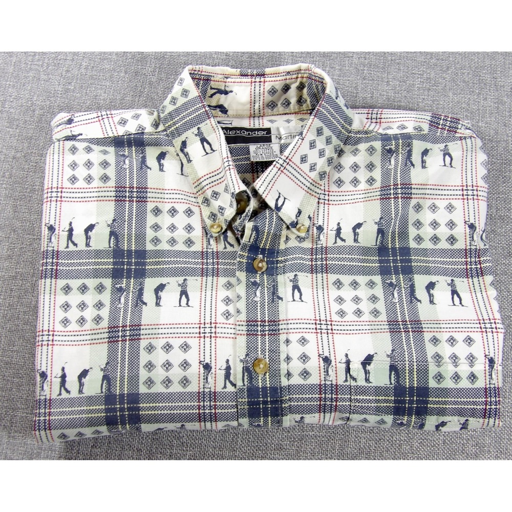 Alexander Martin Button Down Shirt Mens Large Multicolor Golf Plaid Short Sleeve